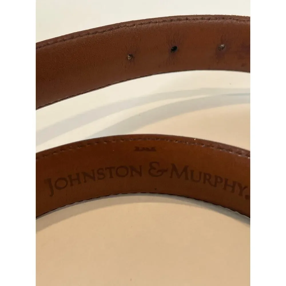 Johnston & Murphy Made in Italy Brown Leather Belt Solid Brass Size 38 SG
